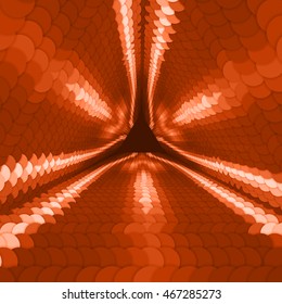 Vector infinite triangular tunnel of colorful circles on dark background. Spheres form tunnel sectors. Abstract cyber colorful background for your designs. Elegant modern geometric wallpaper.