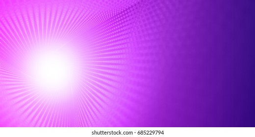 Vector infinite tunnel of shining flares on violet background with shallow depth of field. Glowing points form tunnel sectors. Abstract cyber colorful backdrop. Elegant modern geometric wallpaper.