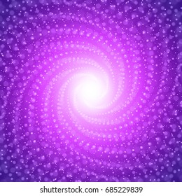 Vector infinite tunnel of shining flares on violet background with shallow depth of field. Glowing points form tunnel sectors. Abstract cyber colorful backdrop. Elegant modern geometric wallpaper.