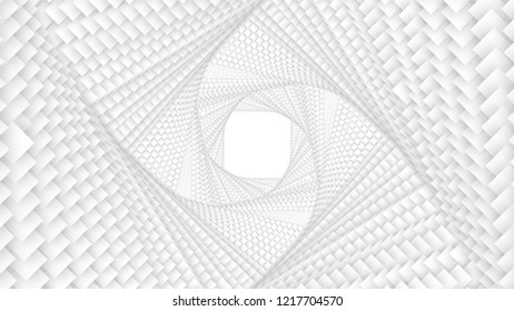 Túnel rombólico vectorial infinito torcido o blanco cuadrado de cuadrados con sombra suave. Cuadrados de sectores de túnel. Antecedentes abstractos de la ciberluz. Papel de fondo infinito geométrico. Un escenario de discoteca retro.