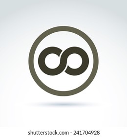 Vector infinity icon isolated on white background, illustration of an eternity symbol placed in a circle.