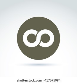 Vector infinity icon isolated on white background, illustration of an eternity symbol placed in circle.