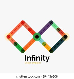 Vector infinity logo, flat geometric colorful design of lines