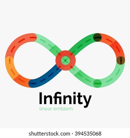 Vector infinity logo, flat geometric colorful design of lines
