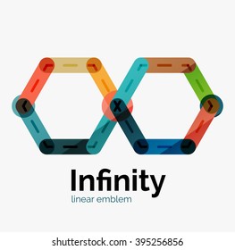 Vector infinity logo, flat geometric colorful design of lines
