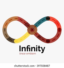 Vector infinity logo, flat geometric colorful design of lines