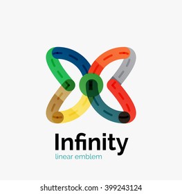 Vector infinity logo, flat geometric colorful design of lines