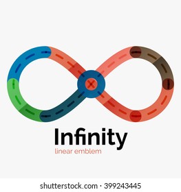 Vector infinity logo, flat geometric colorful design of lines