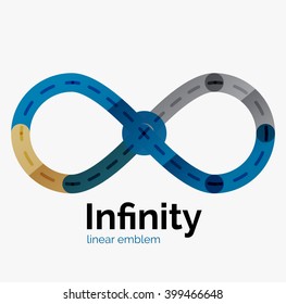 Vector infinity logo, flat geometric colorful design of lines