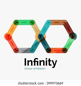 Vector infinity logo, flat geometric colorful design of lines