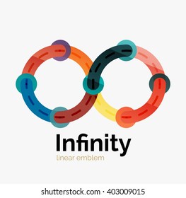 Vector infinity logo, flat geometric colorful design of lines