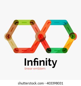 Vector infinity logo, flat geometric colorful design of lines