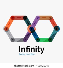 Vector infinity logo, flat geometric colorful design of lines