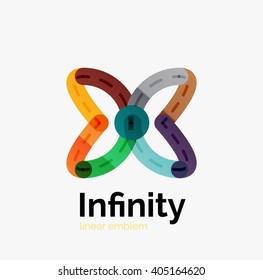 Vector infinity logo, flat geometric colorful design of lines