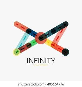 Vector infinity logo, flat geometric colorful design of lines
