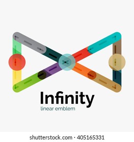 Vector infinity logo, flat geometric colorful design of lines