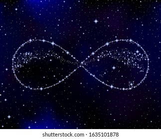 Vector infinity sign made of stars on the deep space background
