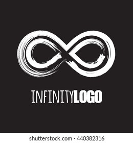 Vector infinity symbol made with grunge brush. Black and white infinity sign logo. Endless pool design element. Monochrome loop motion design.