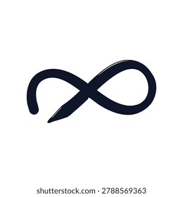 Vector infinity symbol made from a pen nib, representing creativity and limitless writing possibilities on a white background.