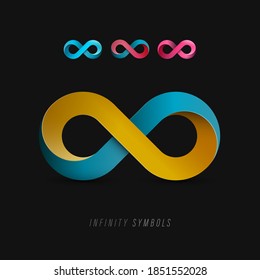 Vector Infinity Symbols Set - Endless Icons on Dark Background