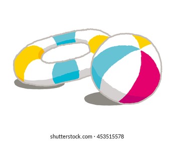 vector inflatable beach ball and Lifebuoy colorful icon