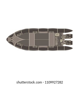 Vector inflatable boat flat icon top view isolated. Vessel design motor illustration.