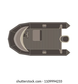 Vector inflatable boat flat icon top view isolated. Vessel design motor illustration.