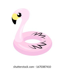 Vector Inflatable Pink Flamingo Toy Isolated on White Background. Swimming Pool Ring for Kids. Rubber Tropical Bird Shape.