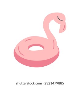 Vector inflatable ring flamingo illustration. Flat pink rubber ring