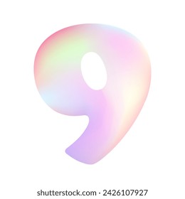 Vector inflated holographic balloon number nine. Element for anniversary or discount design. Holographic liquid number 9. Neon inflated iridescent number with rainbow effect.