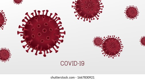Vektorillustration Influenza Coronavirus Hintergrund, Virus 2019. 3D-Abbildung, asiatische Grippe. Realistische Bakterien, Mikrobeninfektion und Blut, Biologie-Banner, Konzept. Vektorillustration Bazillus, Mikroorganismus in Nahaufnahme.