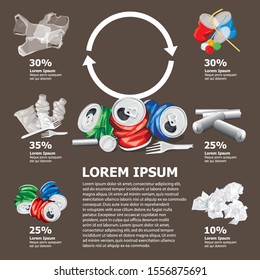 Vector Info Chart Or Infographics. Recycling Sign. Conceptual Image Of Different Recycling Garbage