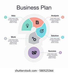 Vector info graphic business plan visualization template on light background.