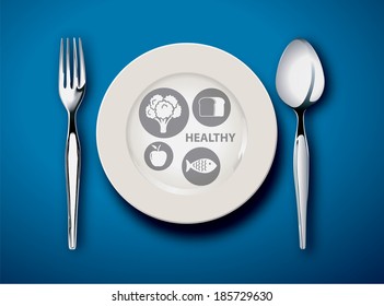 Vector Info Graphic Illustration Of New My Plate Replaces Food Pyramid On Blue Black Ground