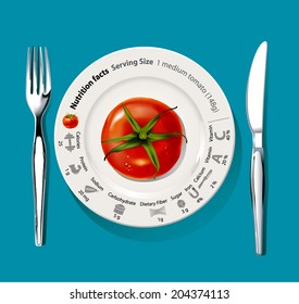 Vector info graphic of Nutrition Facts in Tomato. Clean Eating Concept.