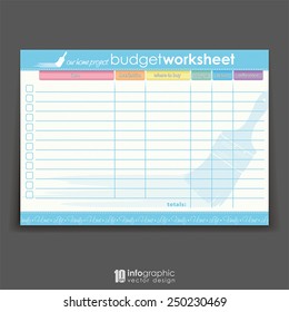 Vector Info Graphic Organizer - Home Project Budget Worksheet