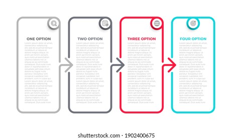Etiqueta de diseño de plantilla gráfica de información de vectores con iconos. Concepto de negocio con 4 opciones, pasos, partes. Se puede utilizar para el diagrama de flujo de trabajo, gráfico de información, gráfico.