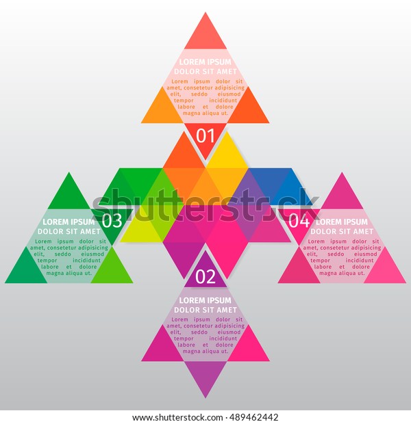 Vector info graphic template.\
Vector design from the hexagons divided into multi-colored\
triangles.