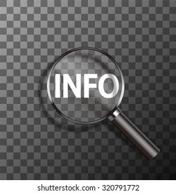 vector info word in magnifying glass on sample background