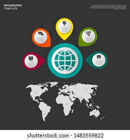 Vector infograph design with 5 option step on black background. Circular infographic for business concept template. Graphic design timeline, presentation banner, workflow layout, flow chart process