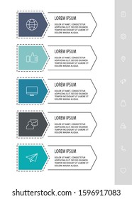 Vector infograph flat template. Shape with arrow for five diagrams, graph, flowchart, timeline, marketing, presentation. Business concept with 5 labels