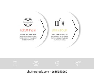 Vector infograph flat template. Shape with arrow for two diagrams, graph, flowchart, timeline, marketing, presentation. Business concept with 2 labels