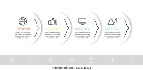 Vector infograph flat template. Shape with arrow for four diagrams, graph, flowchart, timeline, workflow, web. Business concept with 4 labels