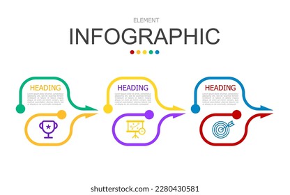 vector infographic 2 curve line arrows from points elements template block. used for process diagram, presentation, working flow, information layout, banner, chart, and graph.