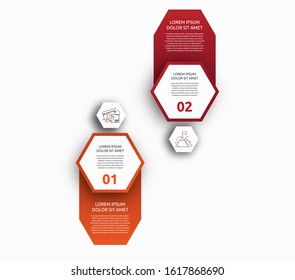Vector infographic with 2 hexagons with labels. Used for two diagrams, graph, flowchart, timeline, marketing, presentation. Creative business concept step by step
