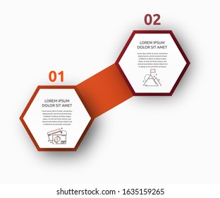 Vector infographic with 2 hexagons. Used for two diagrams, graph, flowchart, timeline, marketing, presentation. Creative business concept step by step