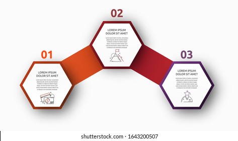 Vector infographic with 3 hexagons. Used for three diagrams, graph, flowchart, timeline, marketing