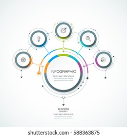 Vector Infographic 3D circle label design template with arrows sign and 5 options or steps. Infographics for business presentations or information banner, process diagram, flow chart, graph, scheme