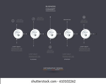 Vector Infographic 3D circle label design with arrows sign and 5 options or steps. For business, infograph template, process infographics, diagram chart, flowchart, processes diagram, time line