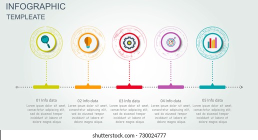 Vector Infographic 3D circle label design template with arrows sign and 5 options or steps. Infographics for business presentations or information banner, process diagram, flow chart, graph, scheme